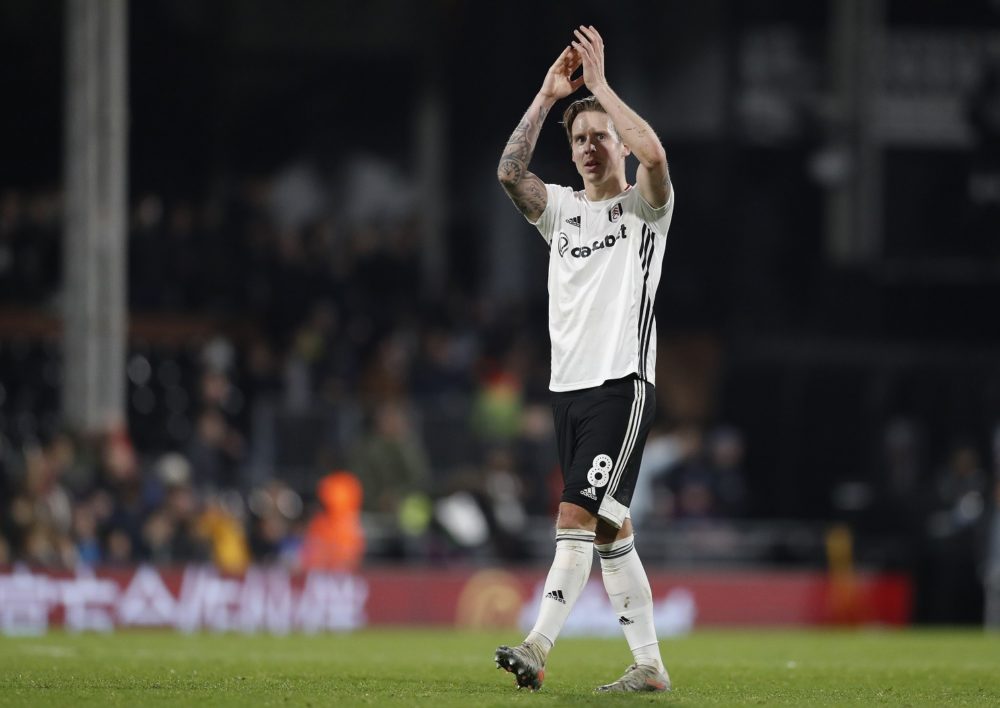 LONDON, ENGLAND - NOVEMBER 22: Stefan Johansen of Fulham thanks the fans for there support during the Sky Bet Championship match between Fulham and Queens Park Rangers at Craven Cottage on November 22, 2019 in London, England. (Photo by Luke Walker/Getty Images)