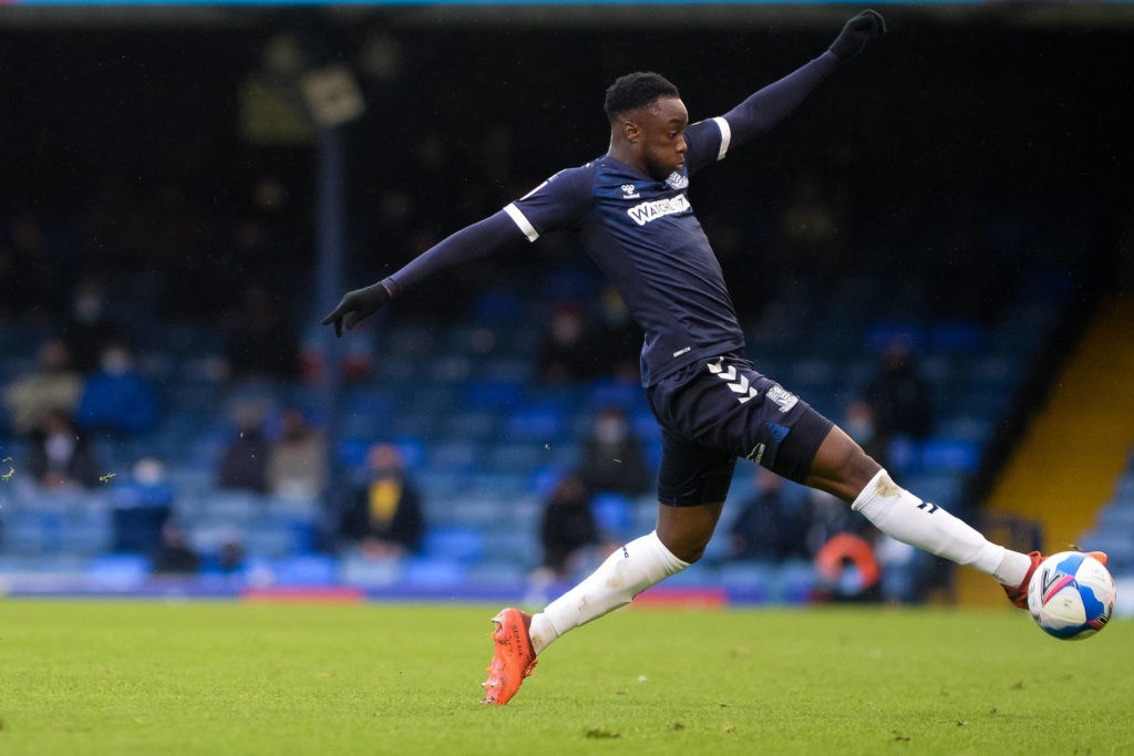 James Olayinka controls the ball during the EFL Sky Bet League 2 match between Southend United and Scunthorpe United at Roots Hall, Southend, England on 12 December 2020. Copyright: Luke Broughton